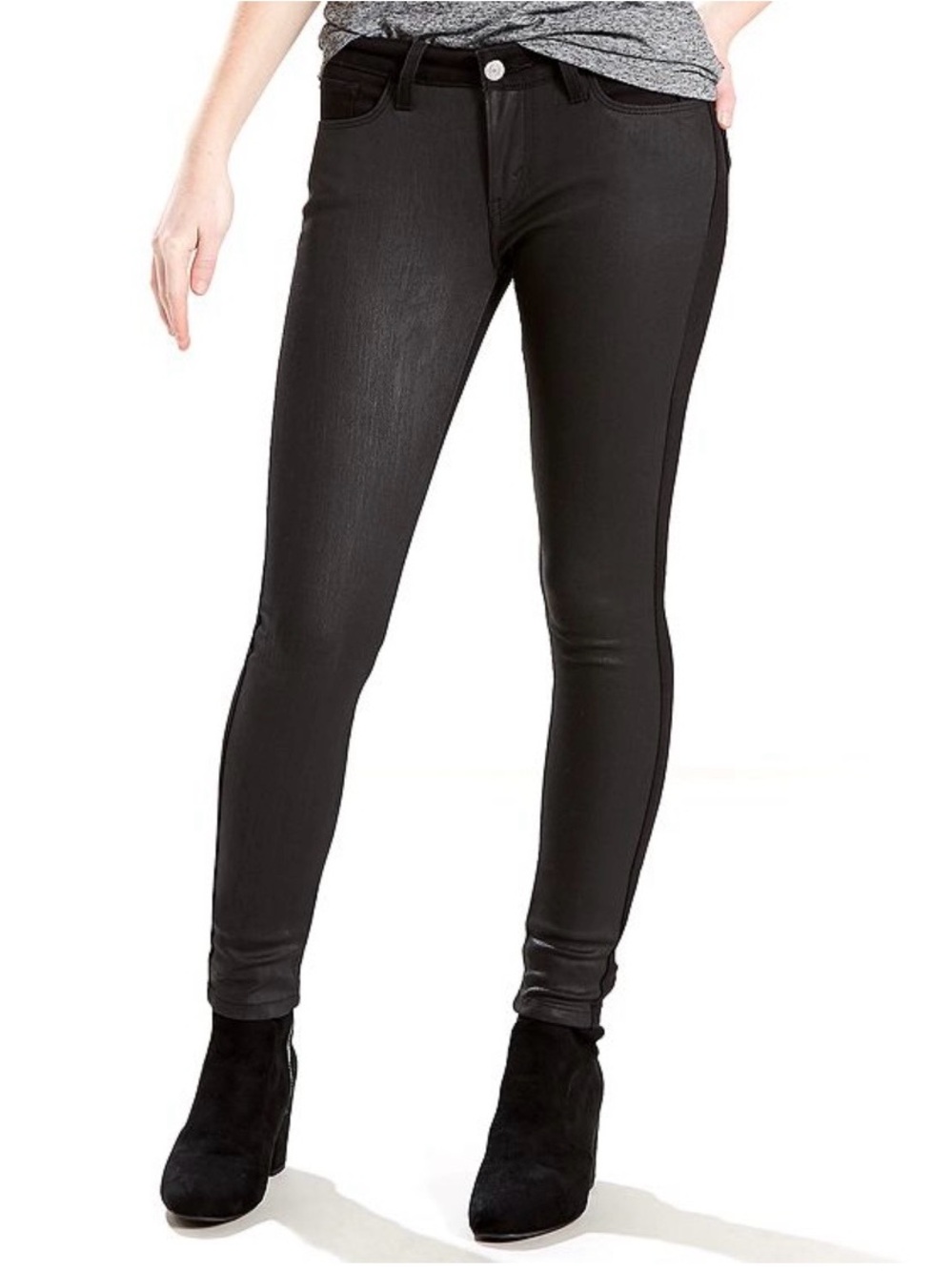 Levi’s 535 Super Skinny waxed front black jeans